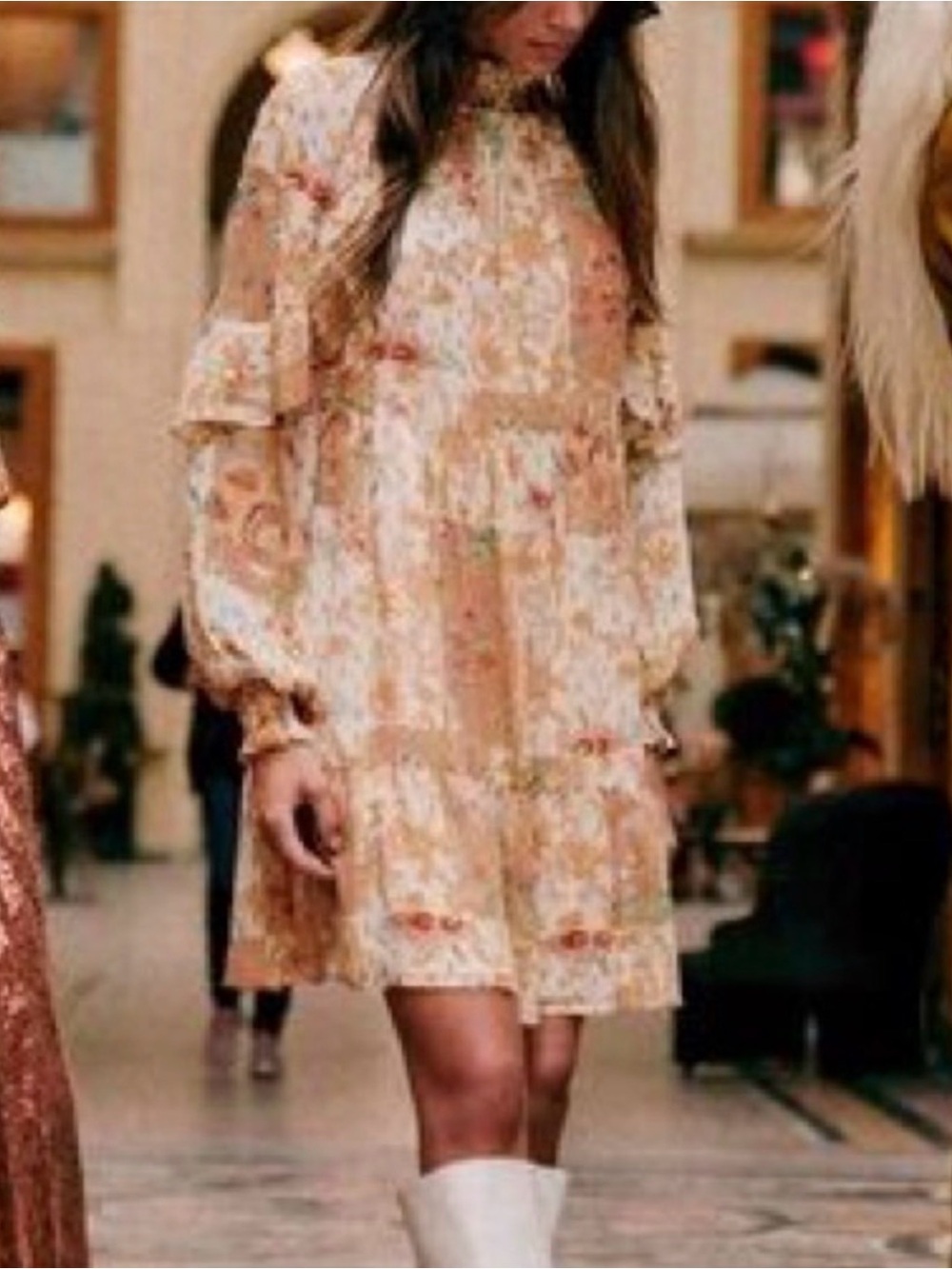 Sézane Estel Dress in Camel Patchwork 42 Fall